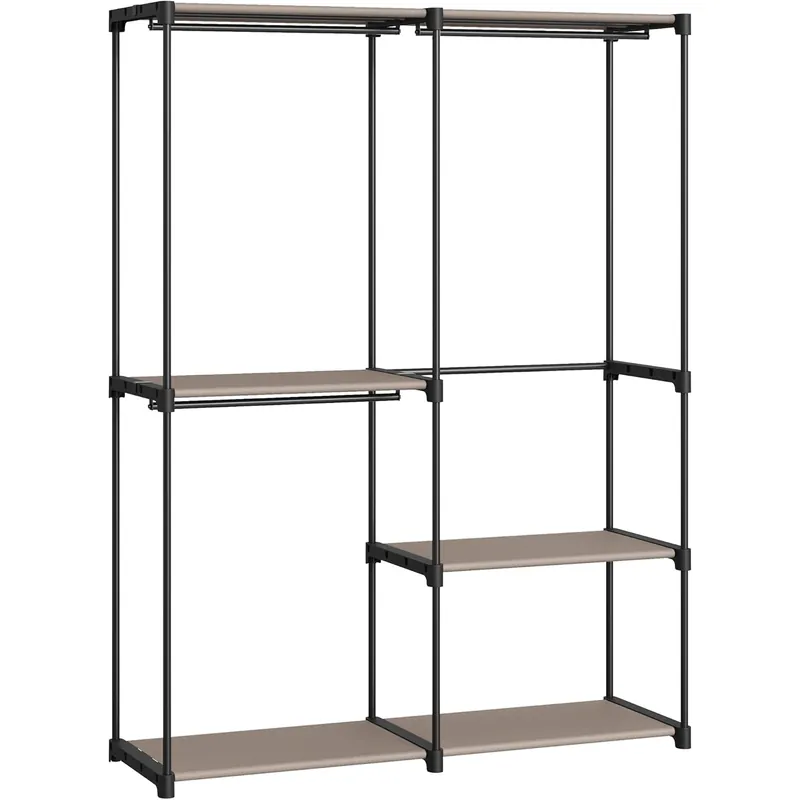 SONGMICS Dulap de haine portabil, cu 3 bare de agatat si rafturi, 138x43x182 cm, maro taupe Reducere extra