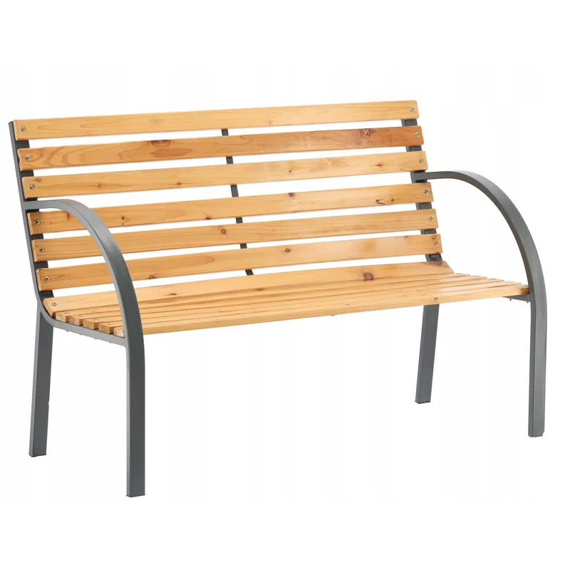 Banca de gradina din lemn, cadru din otel cu spatar, 120x60x80 cm, maro natur Ofertă exclusivă