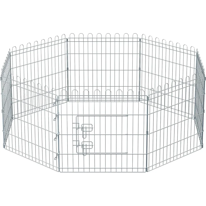 Bestseller FEANDREA Tarc pliabil din otel pentru animale 8 panouri, modular patrat sau octogon, 159x159x61 cm, argintiu