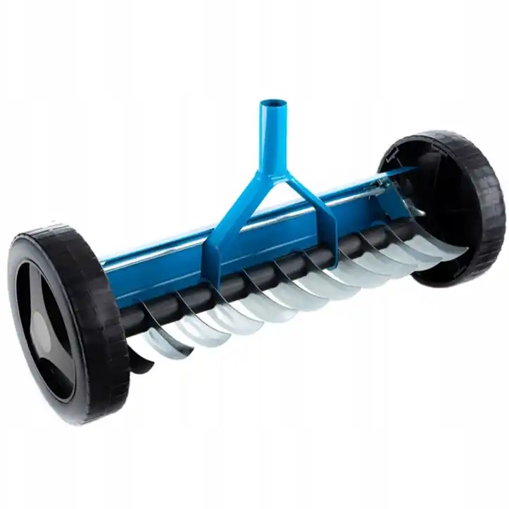 Aerator scarificator manual pentru gazon cu 11 lame din otel, 45 cm, cu roti Livrare expres