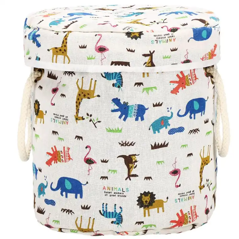 Cos depozitare haine sau jucarii, 30×30 cm, bumbac si in, 27 l, animalute, alb Calitate înaltă