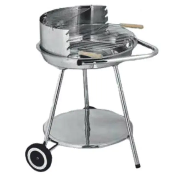(DL) Gratar rotund din otel cromat, pe carbuni, cu roti, 60x48cm Nu rata