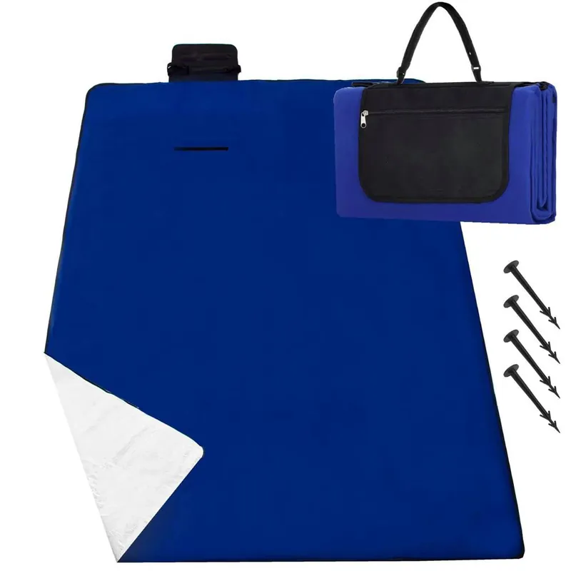 Patura pentru picnic sau plaja, cu folie izolatoare si maner, 200x200cm, albastru cobalt Plată sigură