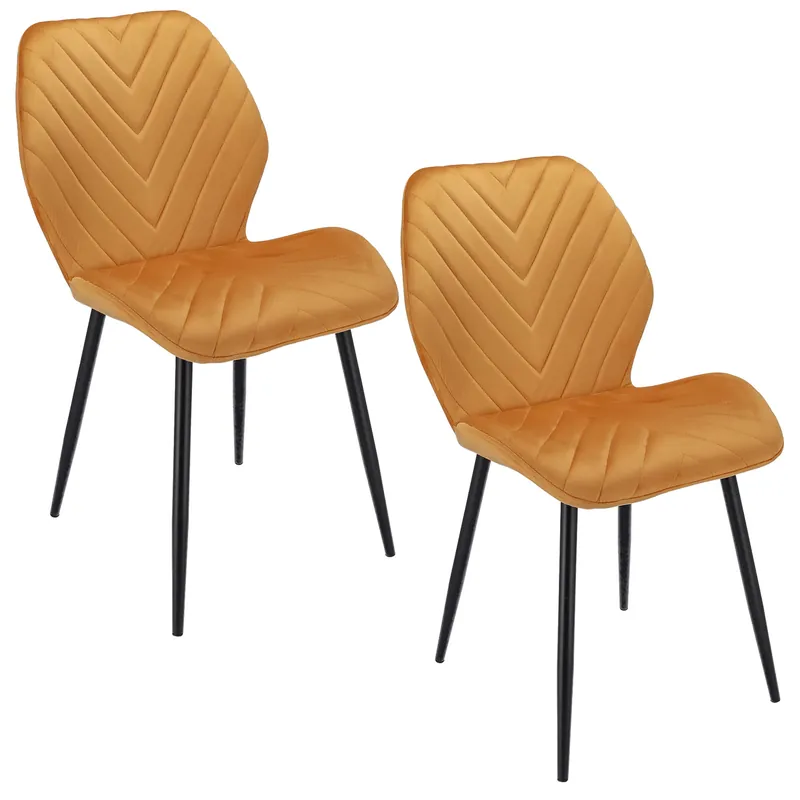 (DL) Set 2 scaune dining Milare pentru bucatarie tapitat cu catifea, 80x58x87cm, portocaliu mustar Plată securizată