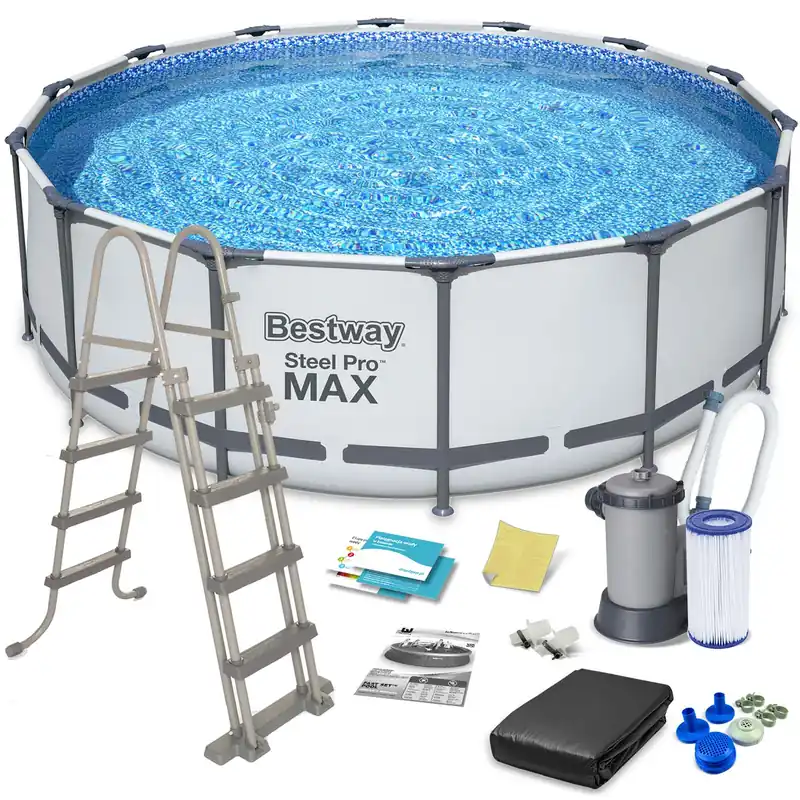 Piscina cadru metalic Bestway, 488x122cm, 19.500 litri, cu pompa de filtrare, scara si prelata Livrare expres