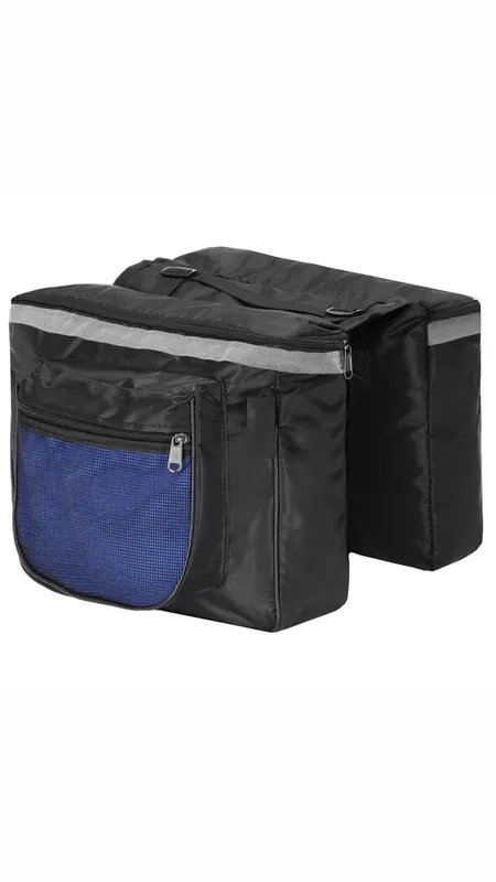 Geanta portbagaj bicicleta dubla, buzunare laterale, 32x30x28cm, negru albastru reflectorizant, 15 litri Reducere
