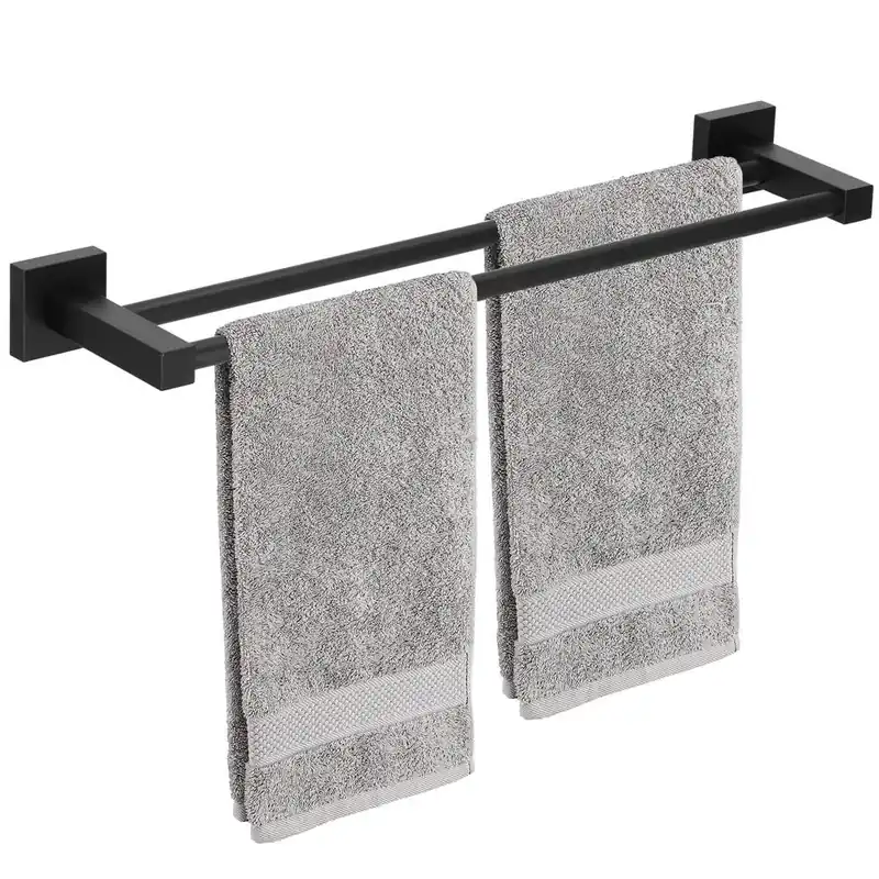 Suport prosoape pentru baie cu 2 sisteme de instalare, 2 brate, din aluminiu, 50x11cm, negru Calitate înaltă