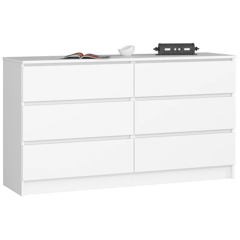 Comoda cu 6 sertare, PAL laminat, 138x40x77 cm, alb mat Ofertă