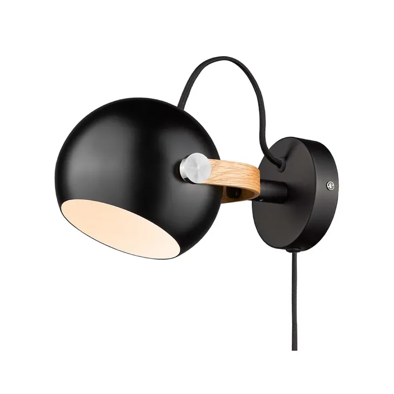 Aplică de perete D.C., negru/stejar, Ø 12 cm, metal – Halo Design Promoție