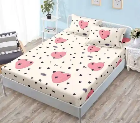 Cearsaf de pat cu elastic si 2 fete de perna Heart Spot 180x200 cm (Finet) Livrare expres