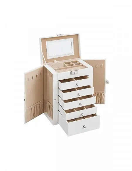 Cutie de bijuterii, Songmics, 10 x 12.6 x 6 cm, Alb Reducere