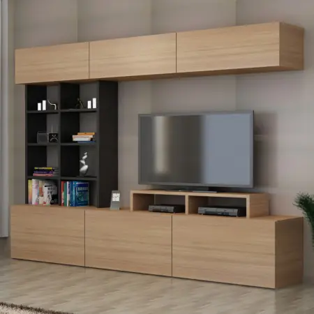 Ansamblu Comoda TV Sasa Teak-Negru Chilipir