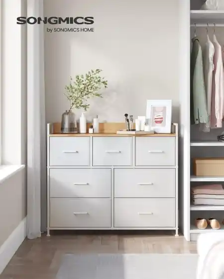 Dulap de depozitare, Songmics, Natural-Alb, 98x28.5x85 cm Livrare rapidă