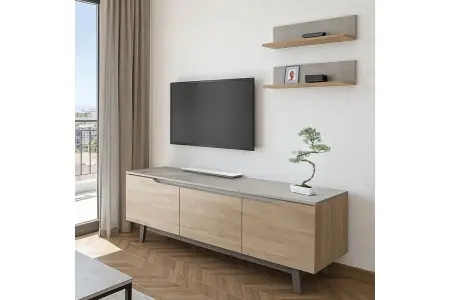 Ansamblu Comoda TV Kasia Stejar-Gri deschis180x35x48.5 cm Livrare rapidă