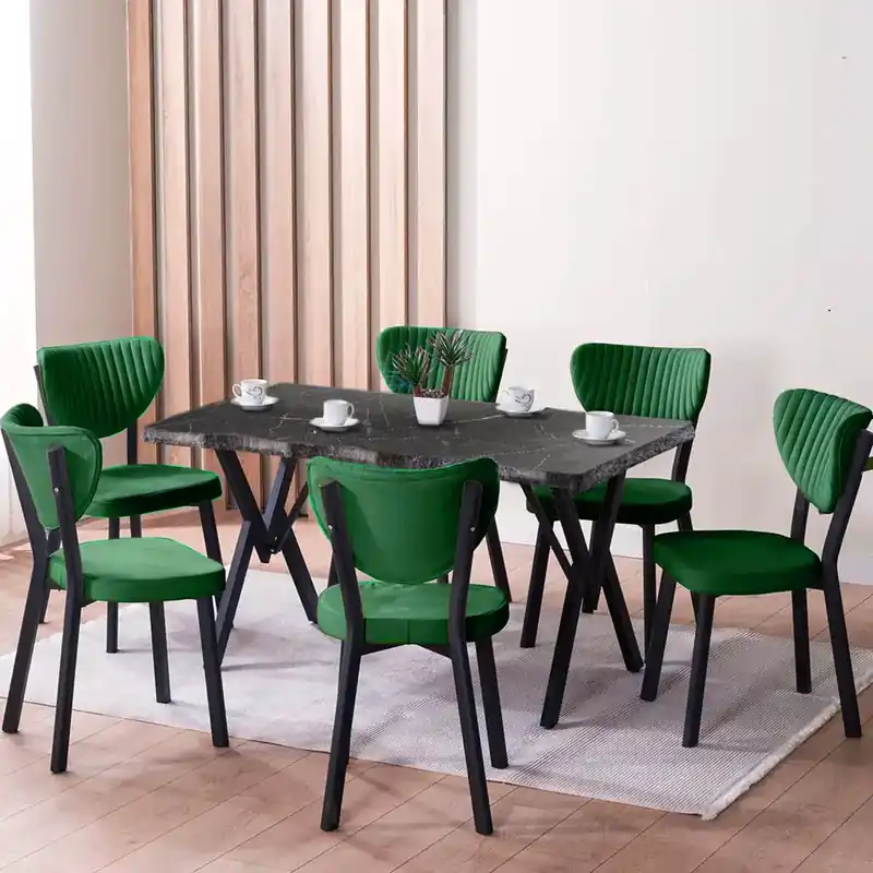 Bestseller Set Masa Barton din MDF cu 4 Scaune din metal, culoare negru si verde, 140 cm