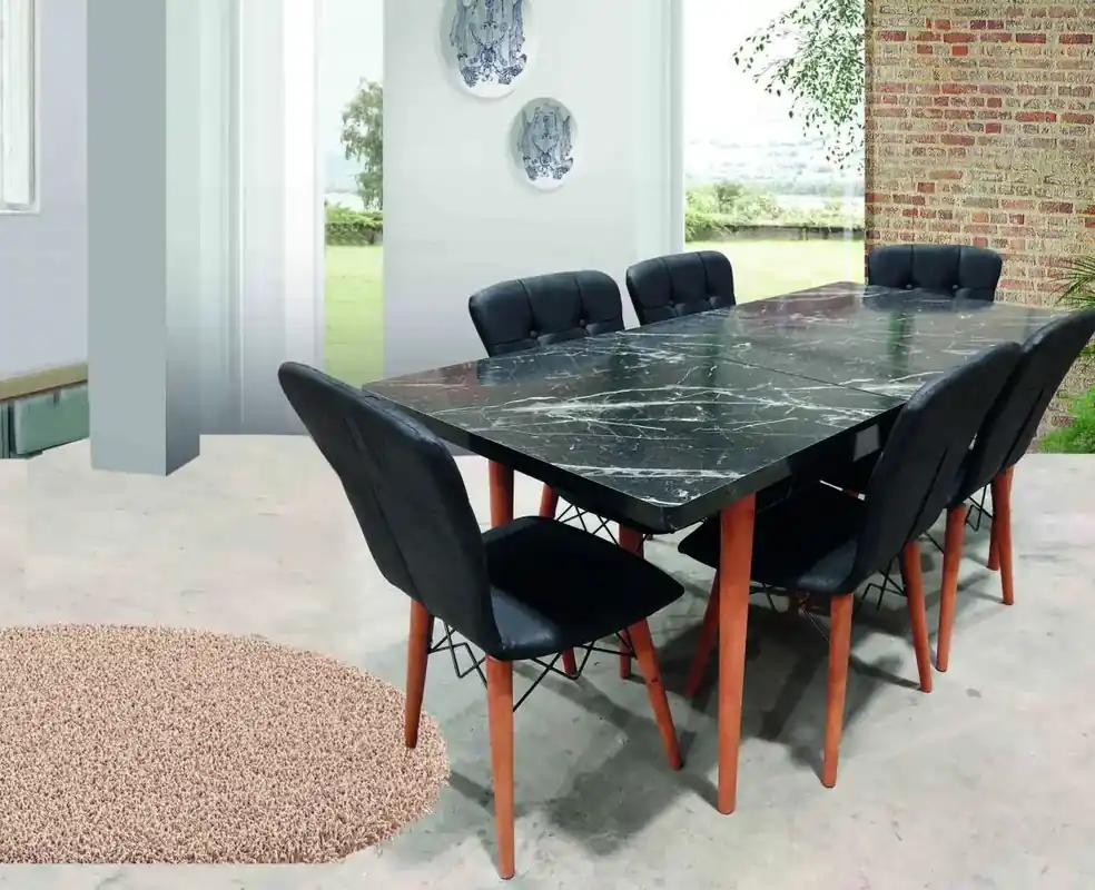 Set masa extensibila cu 6 scaune tapitate Homs cristal negru 170 x 80 cm Comandă acum