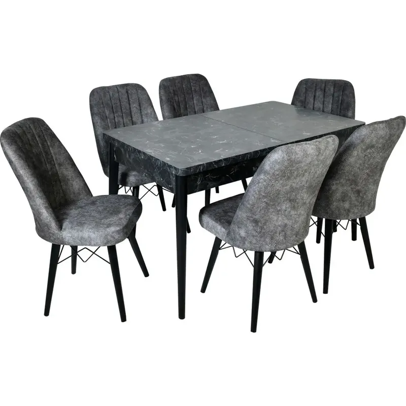 Set masa extensibila cu 6 scaune tapitate Homs cargold 250-30051 negru- gri 170 x 80 cm Reducere extra