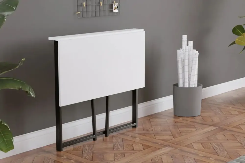 Super ofertă Birou pliabil cu cadru metalic Util Homs 80 x 50 x 75 cm,Alb-negru
