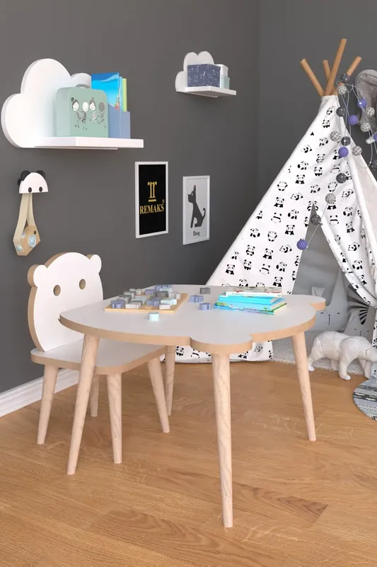 Set masa + 1 scaun copii – PAL alb, Panda Mai ieftin