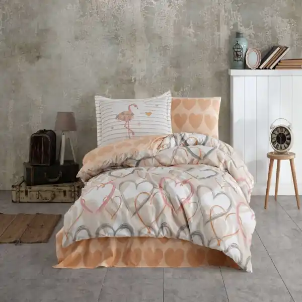 Lenjerie de pat, 100% bumbac, tesatura poplin, pat 1 persoana, 3 piese, portocaliu, Diana, HB1-28 Expediere rapidă