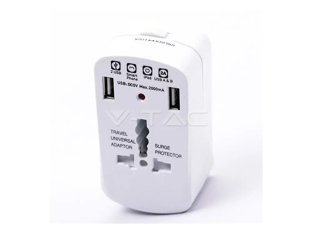 Adaptor de călătorie universal cu protecție la suprasarcină, 2xUSB Preferatul clienților