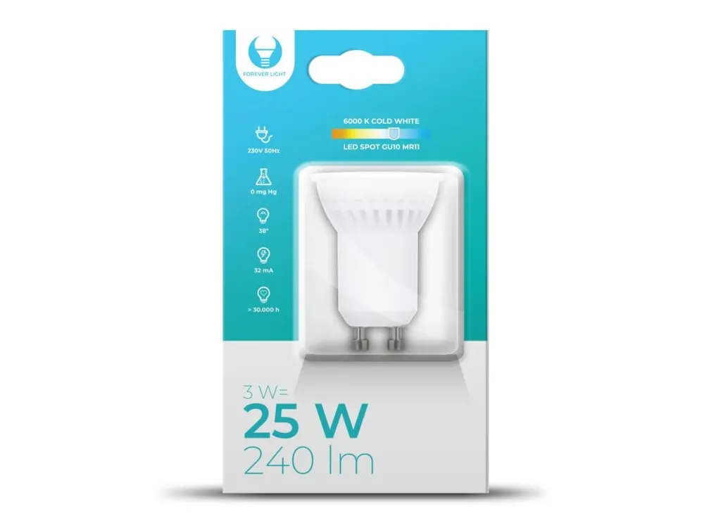 Disponibil imediat Bec LED ceramic GU10, MR11, 3W, 240LM, 230V, 38°