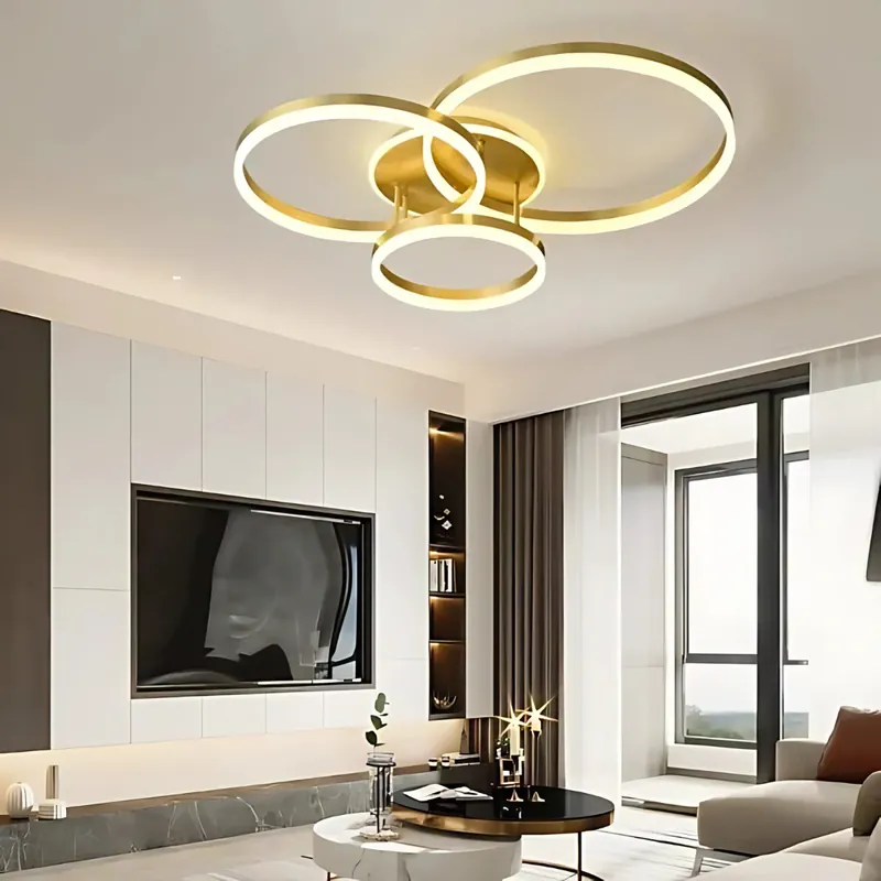 Cel mai bun preț Lustra LED cu telecomanda RIGA LILITH 68W, 3 Cercuri, lumina Rece/Calda/Neutra, Dimabila, Auriu Lucios