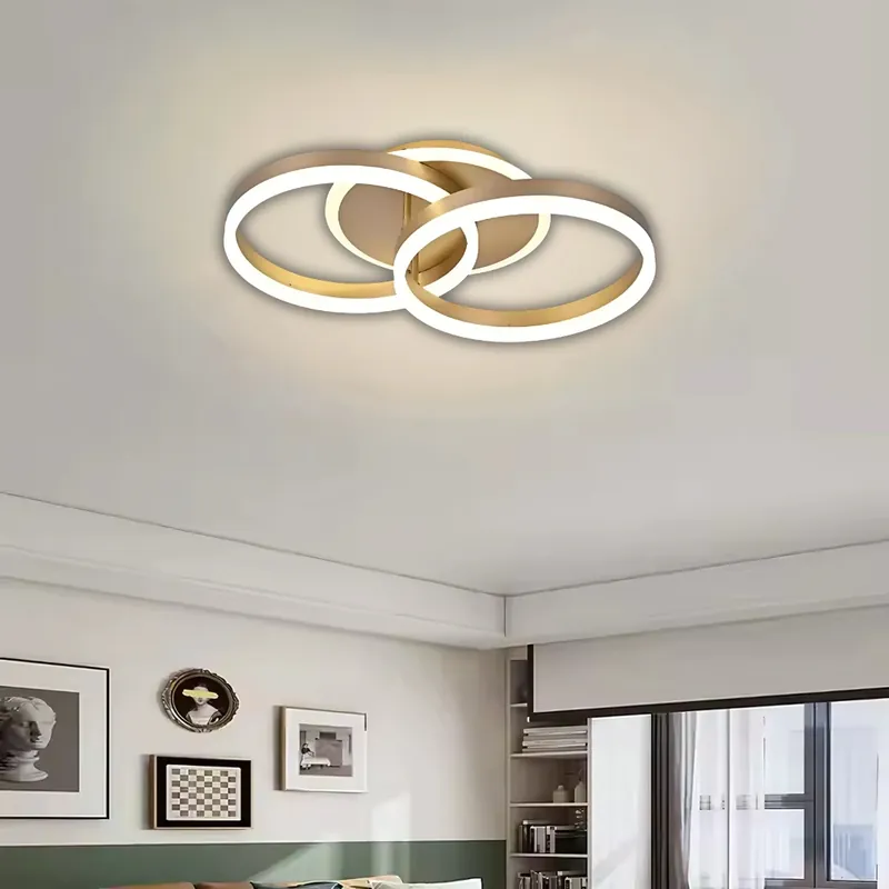 Super ofertă Lustra LED cu telecomanda RINOVA 41W, 2 Cercuri, lumina Rece/Calda/Neutra, Dimabila, Auriu