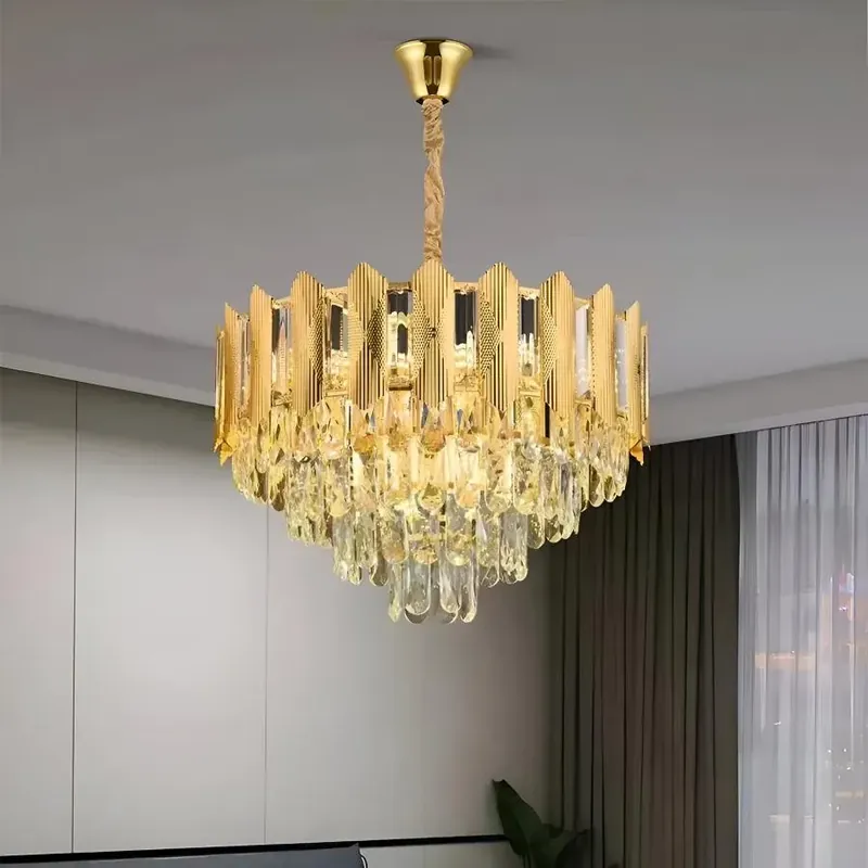 Discount Candelabru Cristal BUCKINGHAM Eleganza 8x E14, Diametru 49cm, Auriu Lucios, Inaltime Reglabila