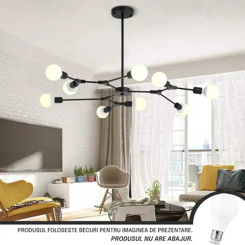 Expediere rapidă Lustra Architek Nona, 9x E27, Negru, Metal