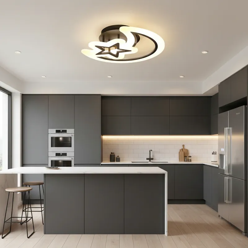 Lustra LED cu telecomanda LUNA SI STEA 59W, 2 Elemente, lumina Rece/Calda/Neutra, Dimabila, Negru Reducere specială