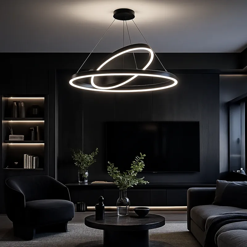 Lustra LED Suspendata PAGANO 47W, 3000K, 2 Cercuri, Negru, Inaltime Reglabila Noutate