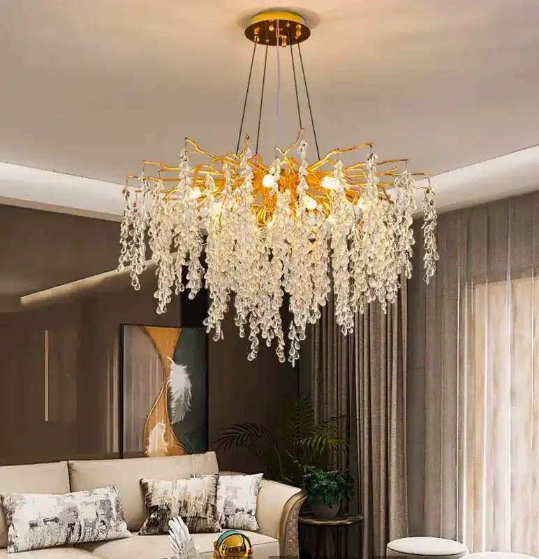 Candelabru Cristal WALTZ Cascade, 9x G9, Auriu, 80cm, Inaltime Reglabila Reduceri