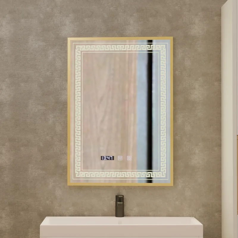 Oglinda LED Touch Bruno Sistem Dezaburire, Ceas si Temperatura 60x80 cm Rama Auriu Brushed, S84/60X80 Reduceri