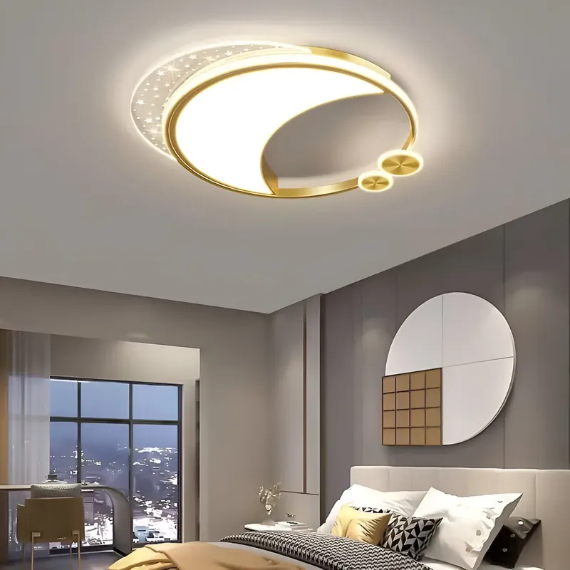 Lustră LED Marco cu Telecomandă, 76W, Dimabilă, Auriu, Metal, Acril și Sticlă, 3000K/4000K/6000K Disponibil imediat