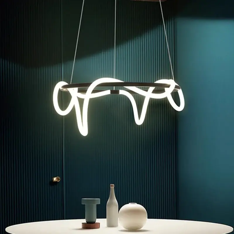 Lustra LED DIVINO Negru 91W cu Tub Silicon Flexibil, Diametru 60cm – Lumina Reglabila 3000K/4000K/6000K Preț promoțional