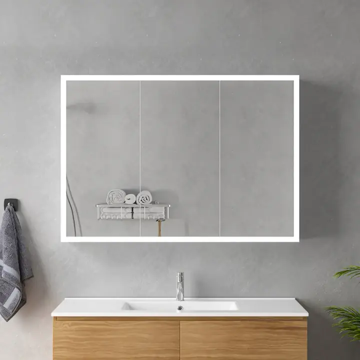 Oglinda LED cu Dulap MODA 100x70 cm Alb Iluminare Perimetrala si Senzor Expediere rapidă