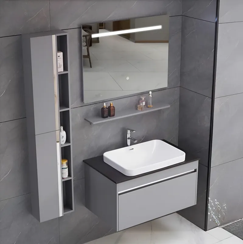 Set mobilier Annelise Cu Oglinda LED, Dulap PV0017T/60 Gri Plată sigură