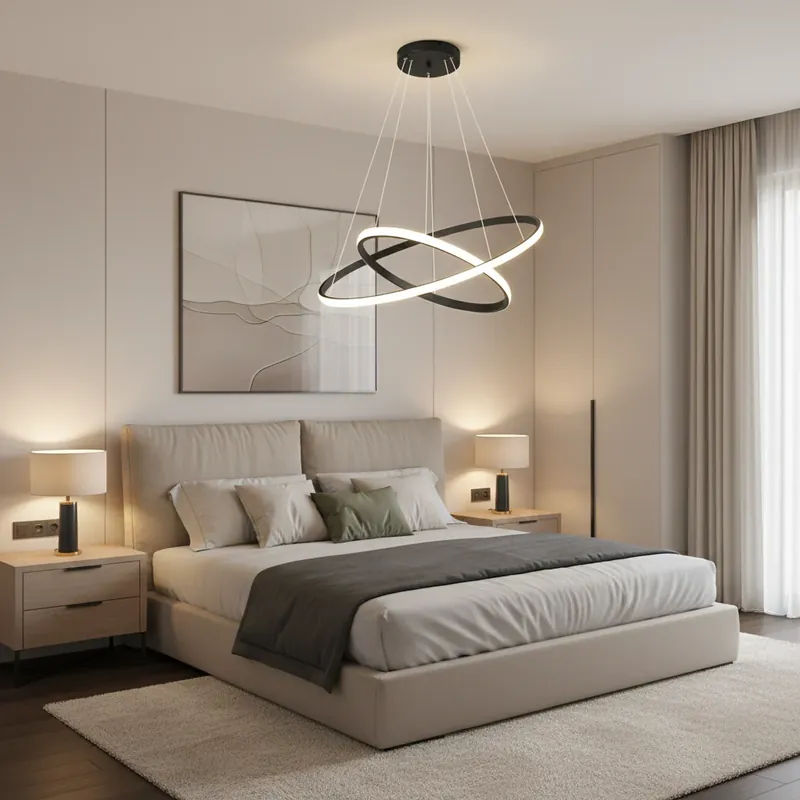 Lustra LED suspendata RICCI 25W, 2 Cercuri, lumina Rece/Calda/Neutra, Negru, Inaltime Reglabila Mai ieftin