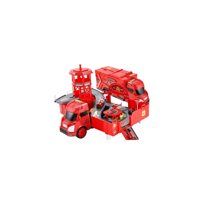 Ieftin Camion 2 in1 transformers AliBibi, set garaj cu 3 masinute si un elicopter inclus