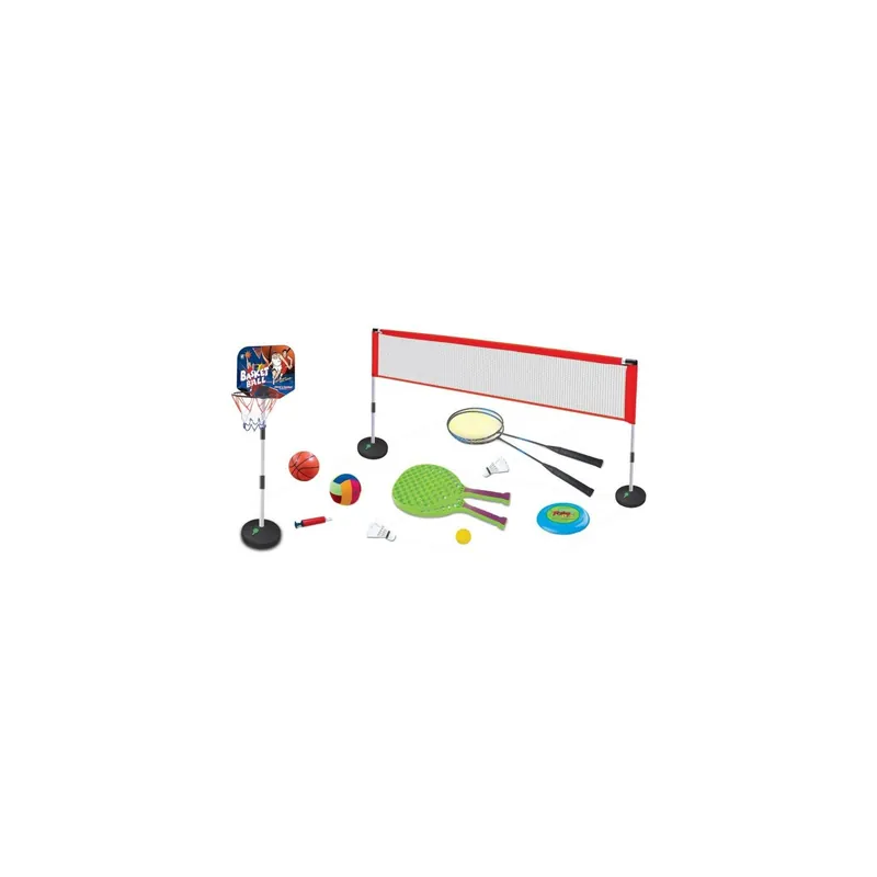 Set sport multifunctional 5 in 1 Alibibi ce contine cos minge baschet, rachete badminton, fileu Preferatul clienților