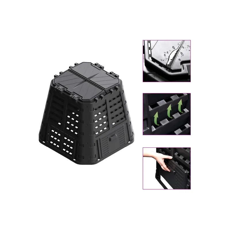 Compostor de gradina, negru, 93,3x93,3x80 cm 480 L Preferatul clienților