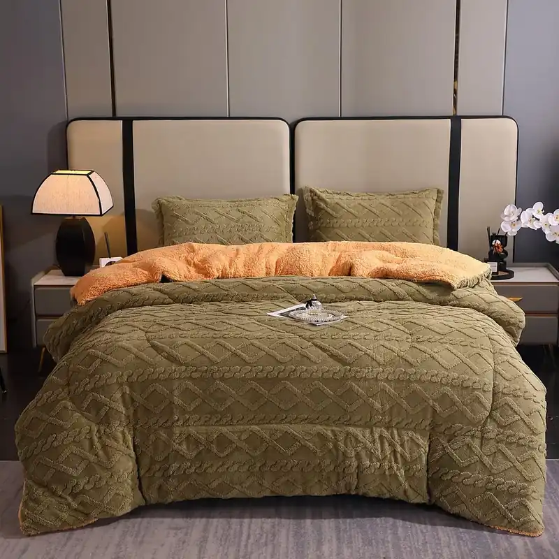 Ofertă limitată Pilota Tricotata cu Blanita 200x230cm + 2 Fete de Perna 50x70cm - Kaki si Bej - PMG_O079B