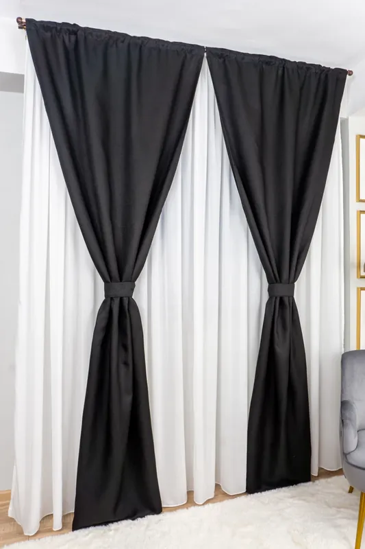 Set 2 Draperii din In Negru 100x245cm cu Rejansa - DIN006A_100X245_B2_03_ATL Ofertă specială