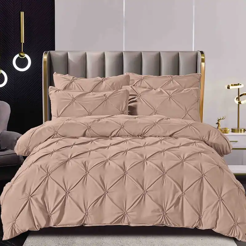 Lenjerie Brodata Finet Premium cu Elastic 160/180x200 - Cappuccino - LFEPJ_H023 Chilipir