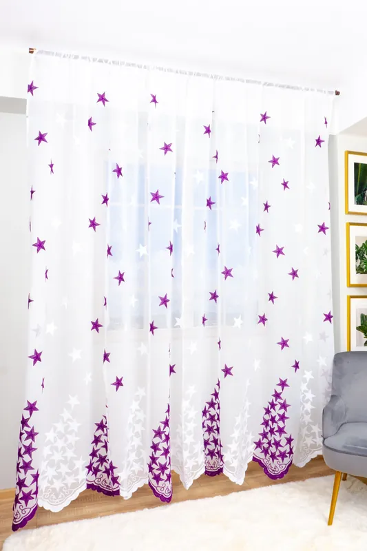 Popular Perdea din In cu Stelute Mov 200x245cm cu Rejansa - PERD014B_200x245_ATL
