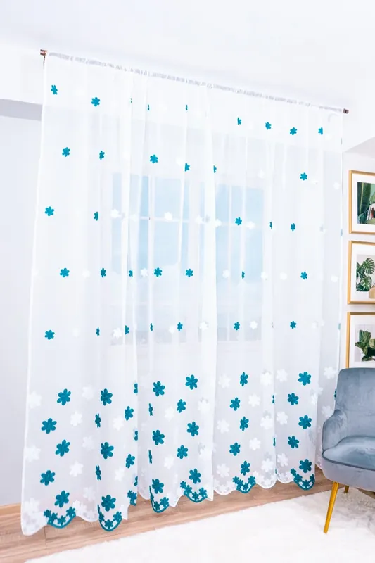 Ofertă limitată Perdea din In cu Flori Turcoaz 300x245cm cu Rejansa - PERD022B_300X245_D1_01_ATL