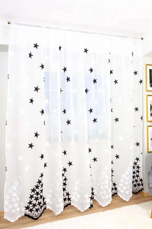 Perdea din In cu Stelute Negre 300x245cm cu Rejansa - PERD027A_300X245_D4_08_ATL Mai ieftin