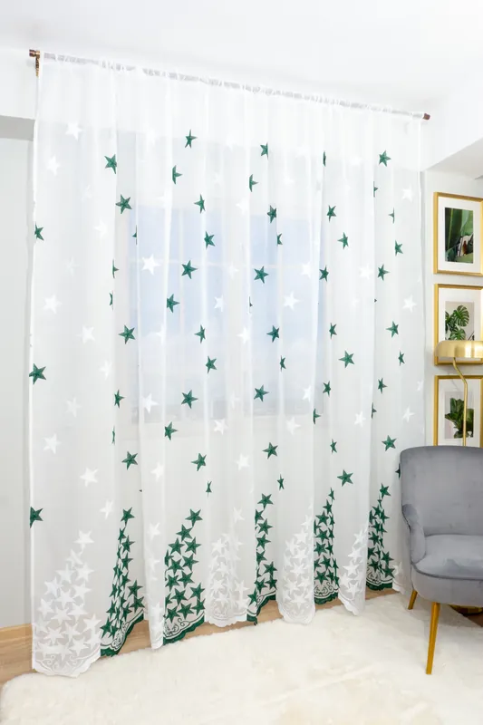 Livrare expres Perdea din In cu Stelute Verde Intens - PERD0151_PLC